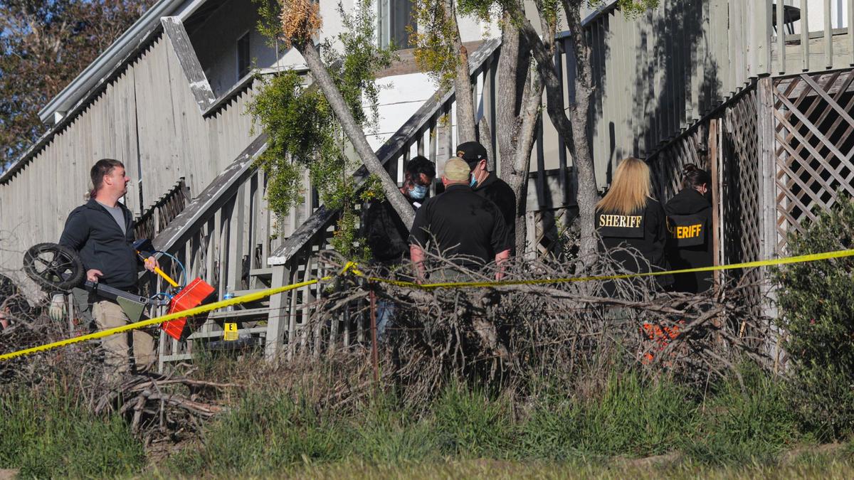 Investigators with the San Luis Obispo County Sheriff’s Office use ground-penetrating radar equipment in their search under a deck of the Arroyo Grande home of Ruben Flores on Tuesday, March 16, 2021. Flores is the father of Paul Flores, now considered the prime suspect in missing Cal Poly student Kristin Smart’s disappearance.