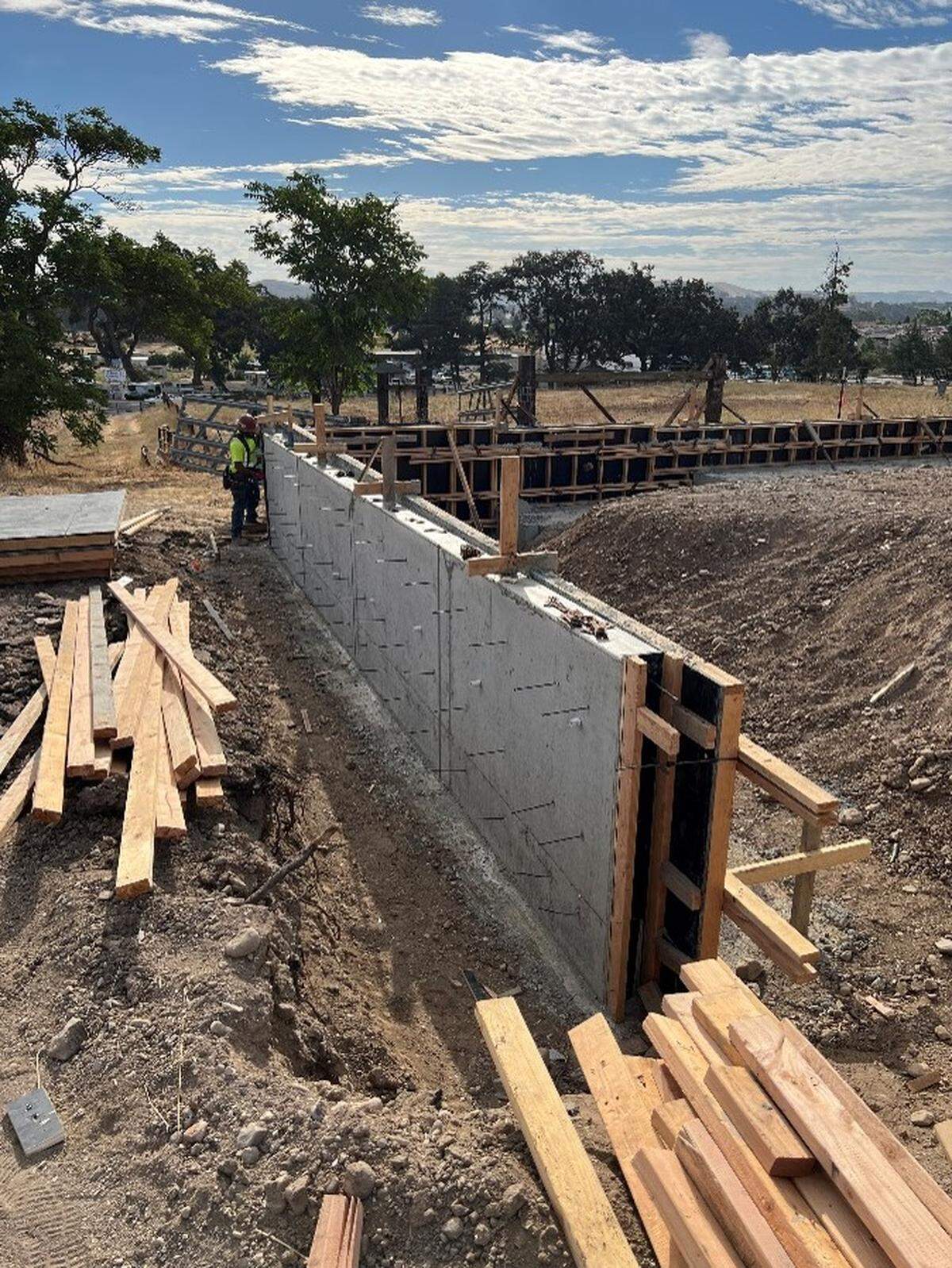 A retaining wall is built at the Cal Fire and San Luis Obispo County Sheriff’s Office dispatch center in Templeton. Construction is scheduled to be completed in August 2025.