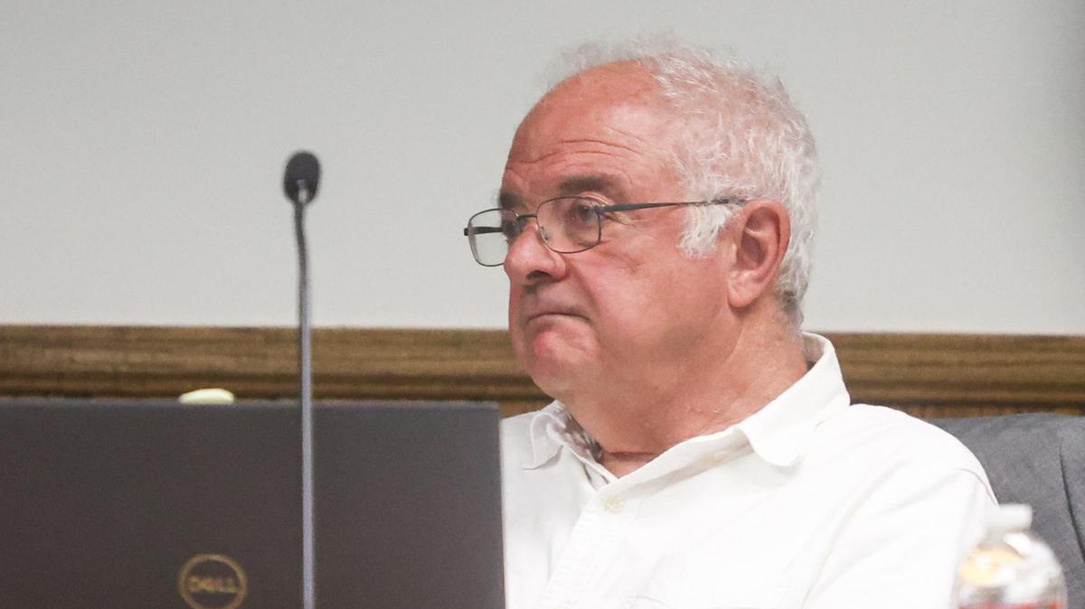 Christopher Arend, president of the Paso Robles Joint Unified School District Board of Trustees, listens to public comment during the meeting on June 22, 2021. Arend drafted a resolution that would ban elements of critical race theory from being taught in Paso Robles schools.