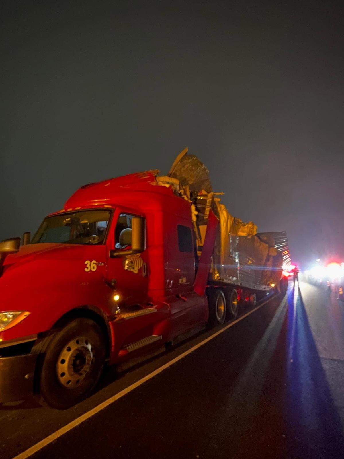 A big-rig hit the large arm of a piece of Granite Construction machinery just after the Price Street off-ramp around 10:10 p.m. on Monday, May 11, 2026. The crash caused delays on Highway 101.