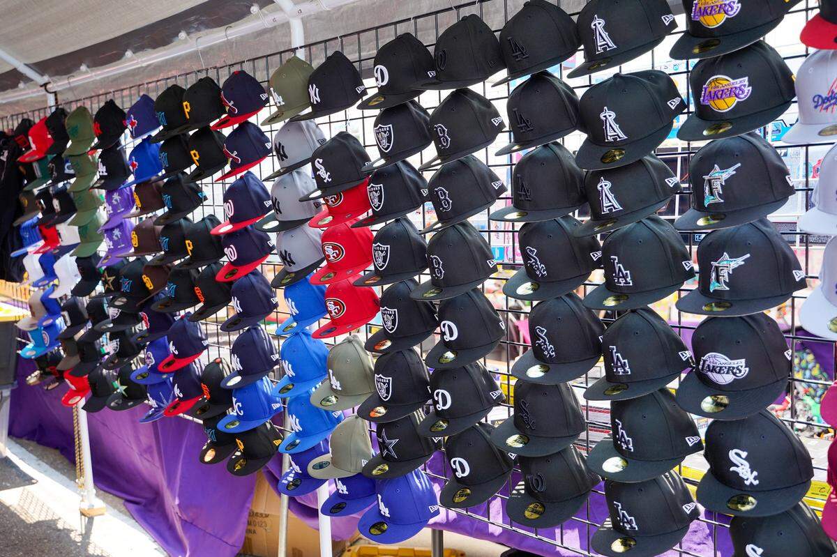 Caps are sold by a vendor at the Nipomo Swap Meet on Sunday, Aug. 10, 2025. The Swap Meet features more than 300 vendors, the largest market of its kind on the Central Coast.