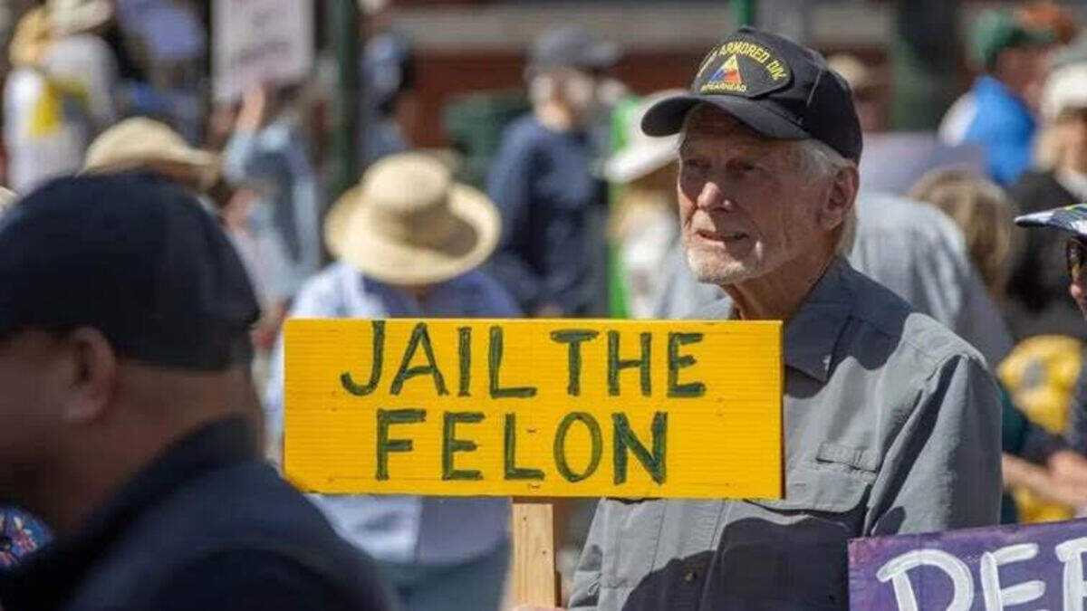 Jay Salter protests at “No Kings” march in downtown San Luis Obispo, one of many political actions he participated in throughout his life.