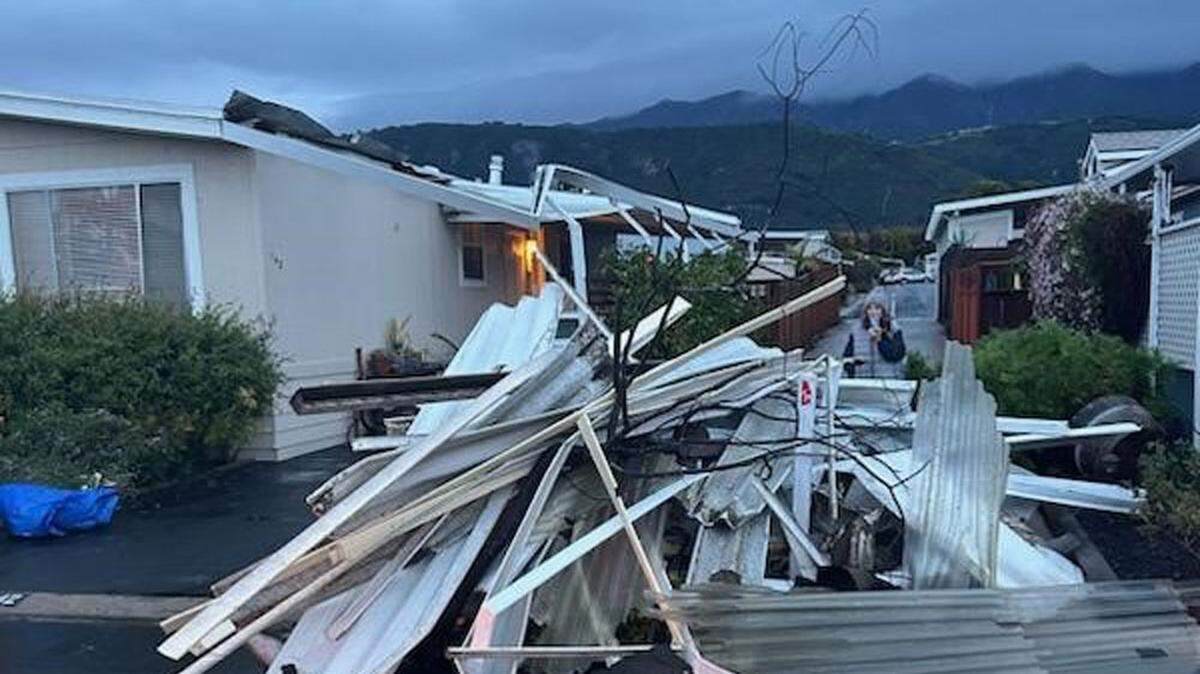 Fierce winds associated with a storm on Tuesday, March 21, 2023, damaged more than two dozen residences at the Sandpiper Village mobile home park in Carpinteria.