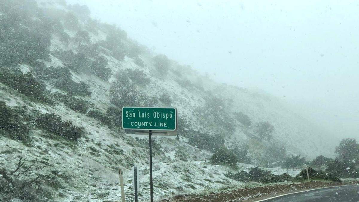 Highway 58 near the San Luis Obispo and Kern county line saw a light dusting of snow on Saturday, April 13, 2024.