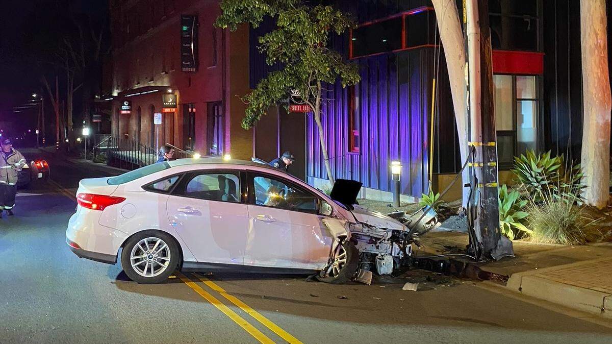A man suspected of driving while drunk crashed into a power pole near the San Luis Obispo train station early in the morning on Dec. 14. Police warned of the dangers of driving under the influence.