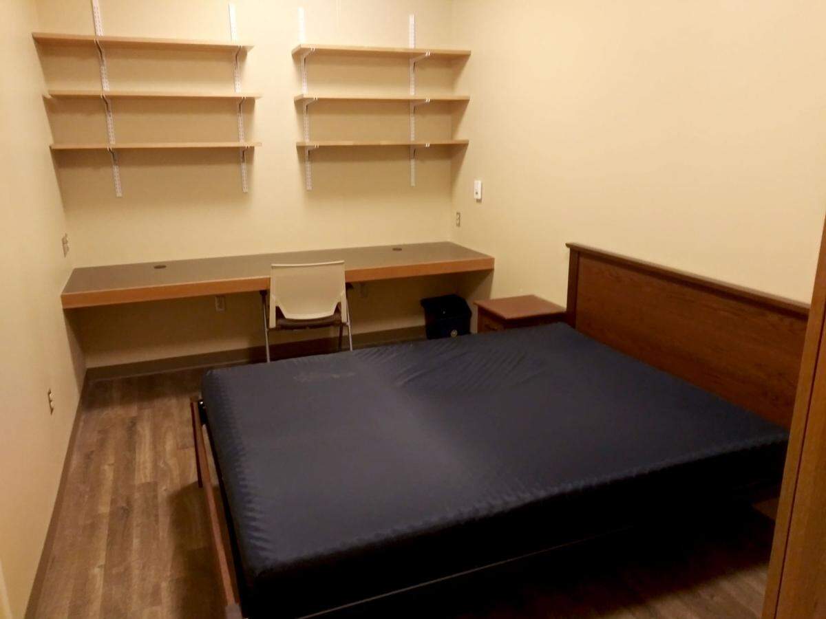 Former student Steven Cutlip lived in this windowless dorm room in the Munger Graduate Residences at the University of Michigan. “I think that it wasn’t good to spend that much time indoors without many windows,” he said.