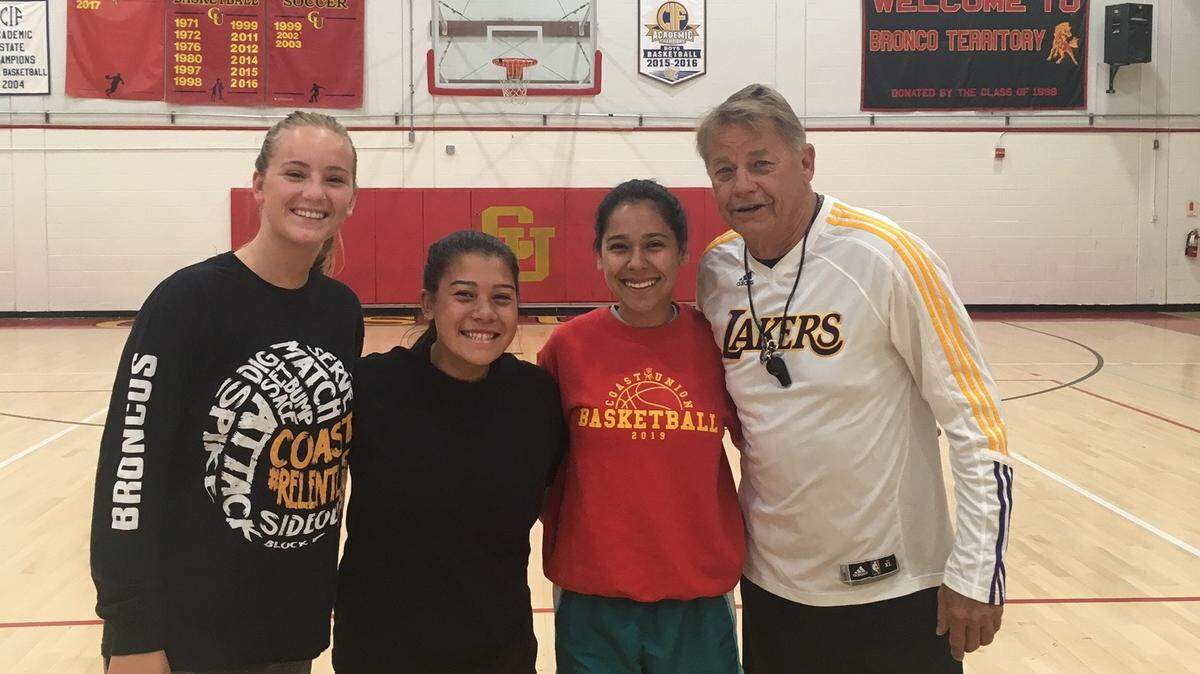 Three captains have been announced by girls basketball coach Keith Stowers, right, for the upcoming season: Ellie Kennedy, Angelique Gutierrez, and Alondra Mercado.