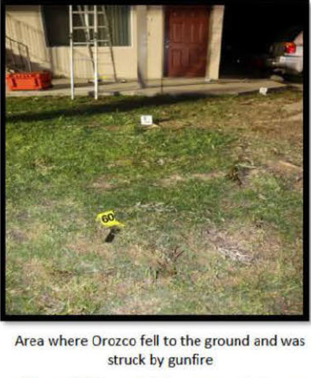 The area where San Luis Obispo police Det. Steve Orozco fell and was hit by gunfire from Edward Giron during the shootout that killed Det. Luca Benedetti on May 10, 2021.