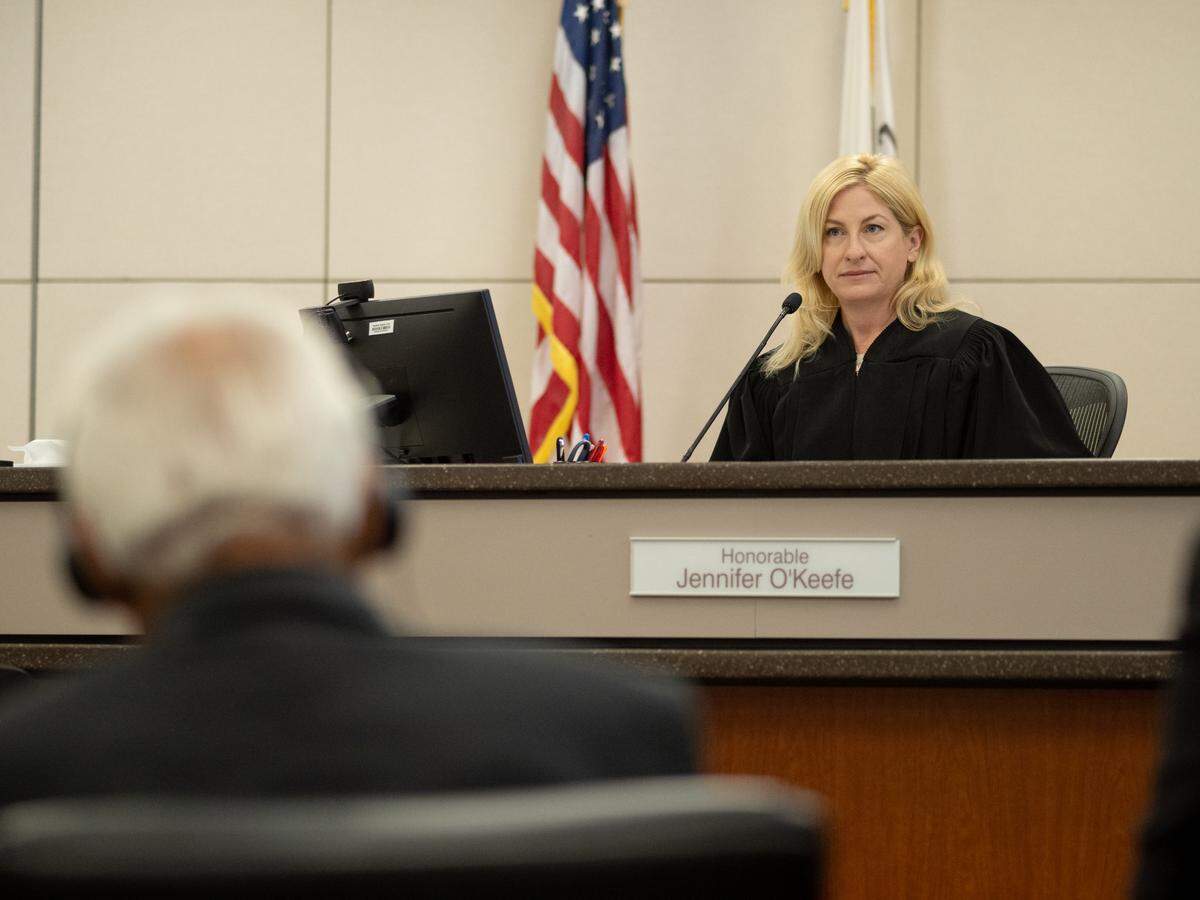 Judge Jennifer O’Keefe listens during the Kristin Smart murder trial on Thursday, Sept. 22, 2022, at the Monterey County Courthouse in Salinas.