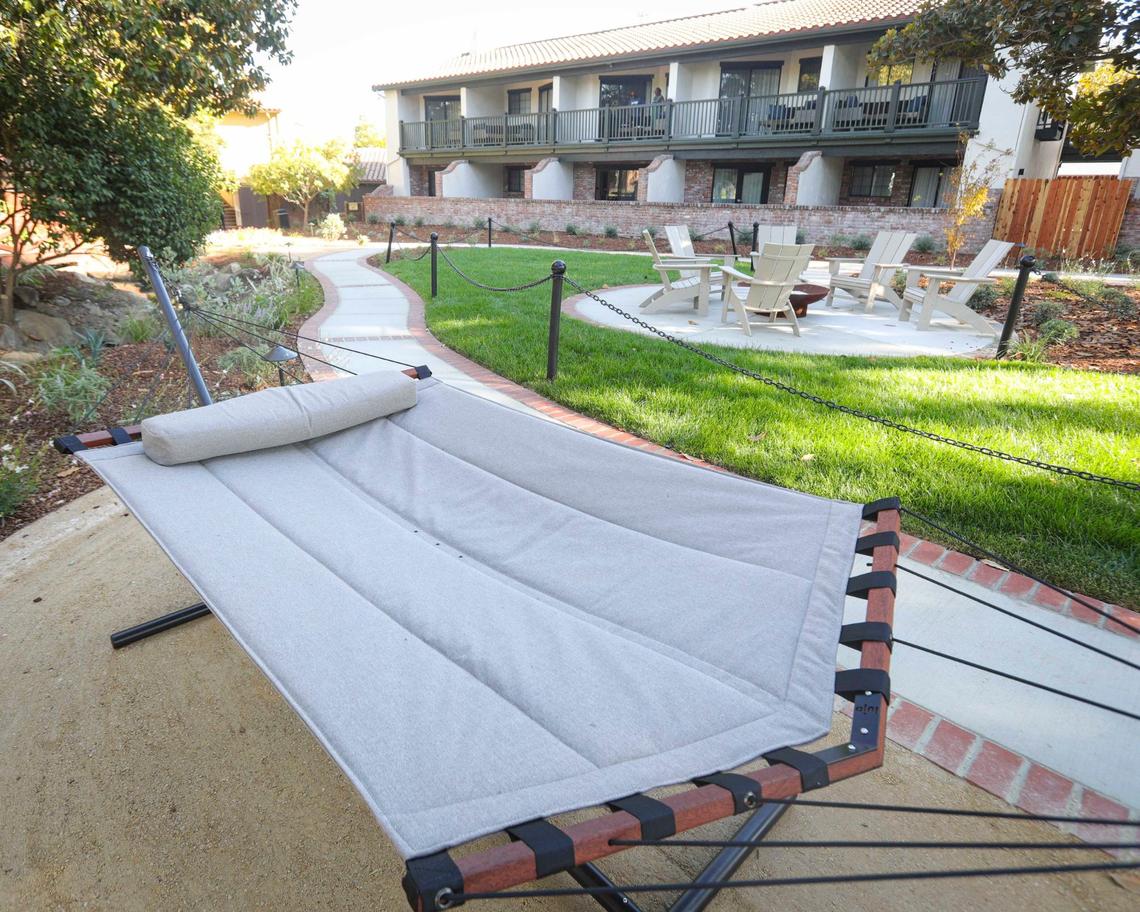 Hammocks are a feature of the garden area. Tour of the newly renovated Paso Robles Inn on Oct. 9, 2024.