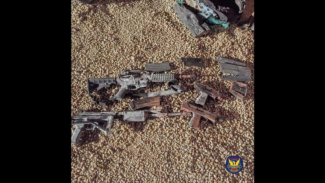 Homeowners in the West Valley of Phoenix were digging in their yard when they found the weapons, Phoenix Police say.