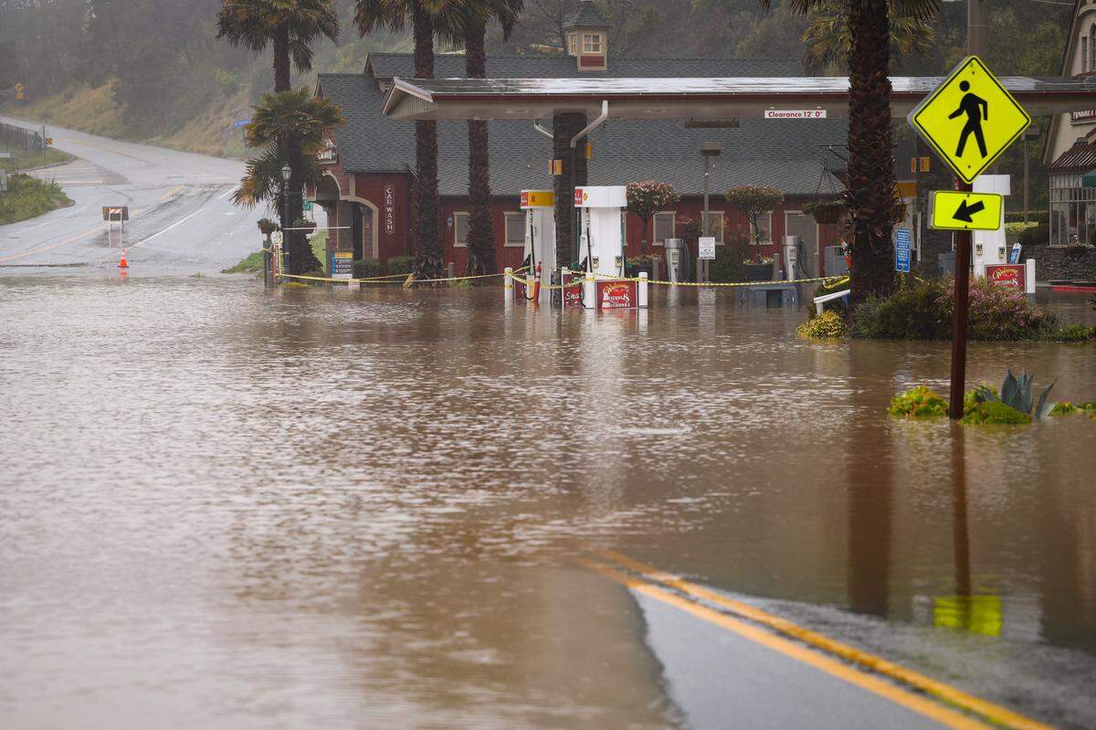 The Shell gas station in the West Village of Cambria was flooded March 10, 2023.