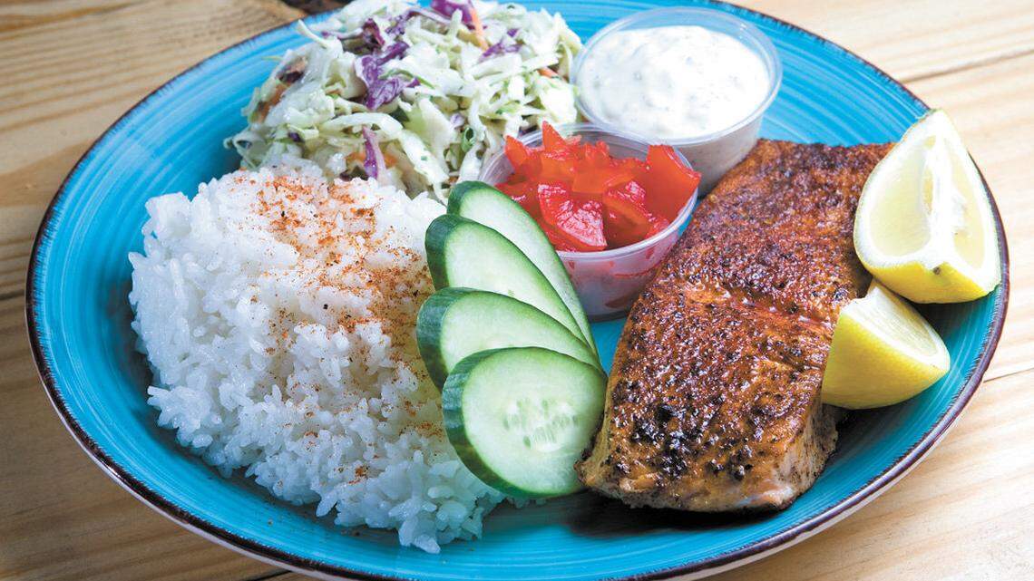 Grilled blackened salmon plate at Crawdaddy's in San Luis Obispo.