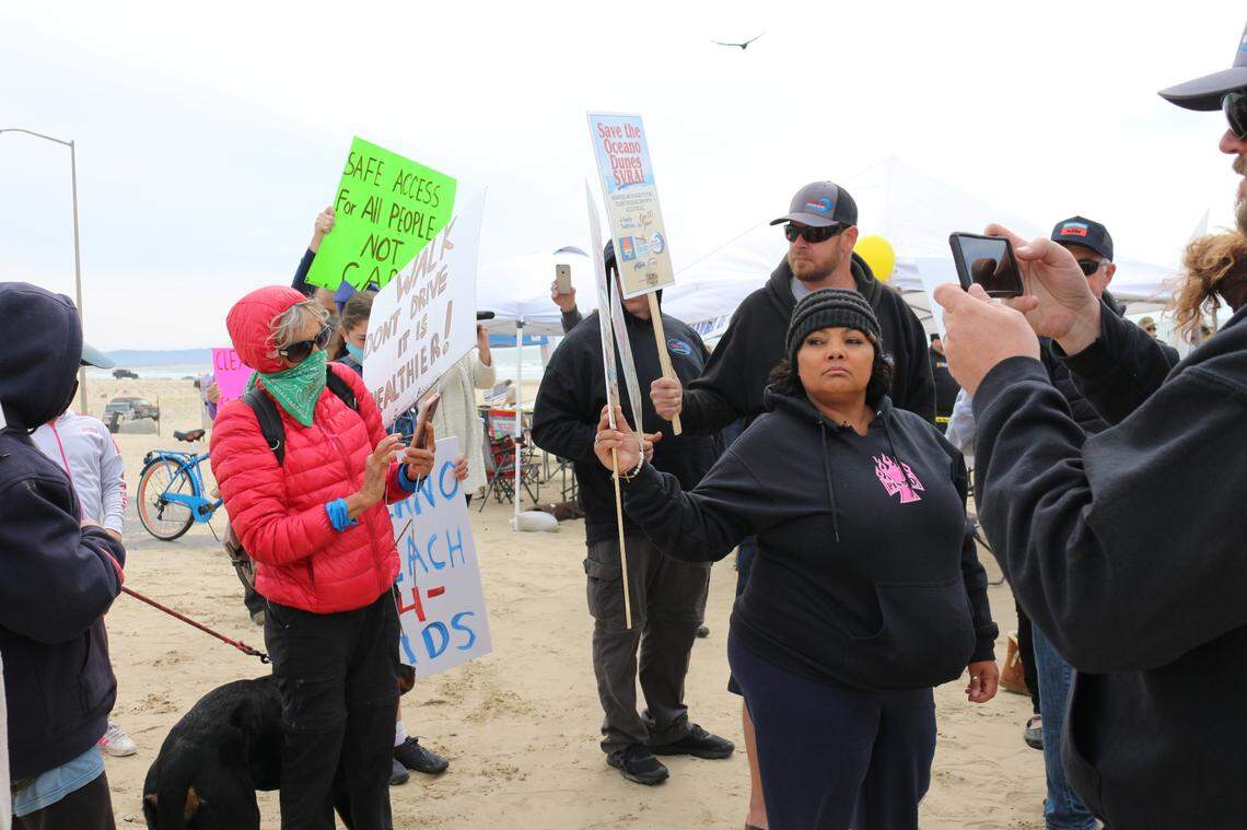 Protesters and counter protesters clashed during the Friends of Oceano Dunes, Pismo Chamber of Commerce and Beach.Drive.Ride event at Pismo State Beach on March 14, 2021.