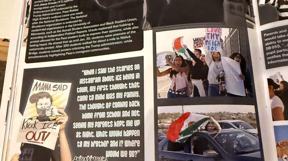 Paso Robles’ 2025-26 student yearbook included photos of an anti-ICE protest, causing a stir among parents and community members.