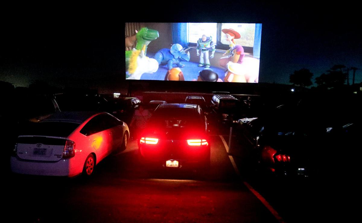 Moviegoers pile into vehicles to watch the movie “Toy Story 4” at Sunset Drive-In in San Luis Obispo in June 2019.