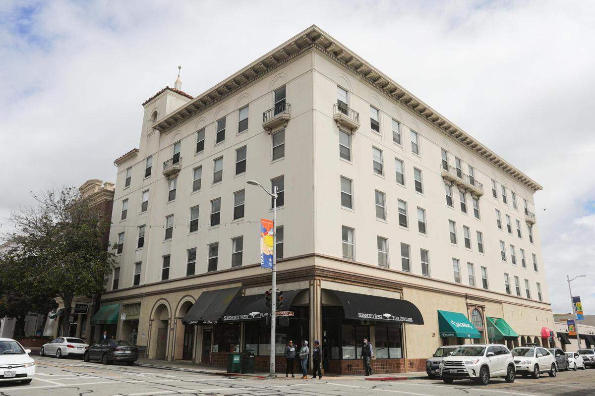 The nearly century-old Anderson Hotel at the corner of Morro and Monterey Streets in San Luis Obispo, seen here on April 22, 2022, will continue as affordable housing for seniors and disabled residents.