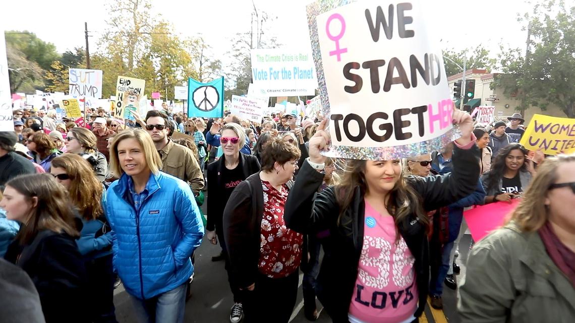 Thousands attended a large rally for the fourth Women’s March held at Mitchell Park in San Luis Obispo on Saturday, Jan. 18, 2020. Afterward, the crowd marched into downtown carrying signs and chanting.