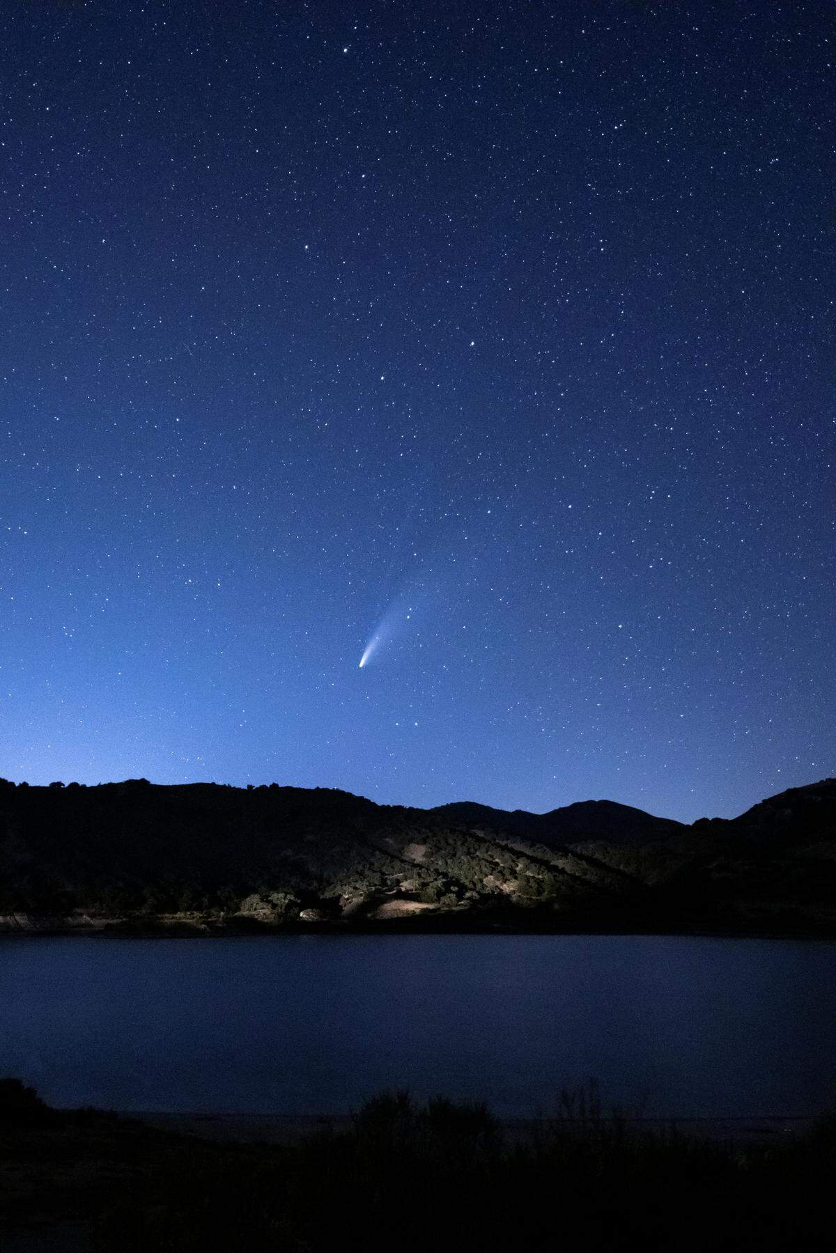 Photographer Vivian Krug Cotton shot this photo of the NEOWISE comet in the night sky above Lopez Lake near Arroyo Grande on July 19, 2020.