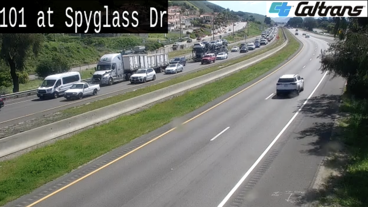 A Highway 101 lane closure caused a traffic backup in Pismo Beach, California, on March 26, 2024.
