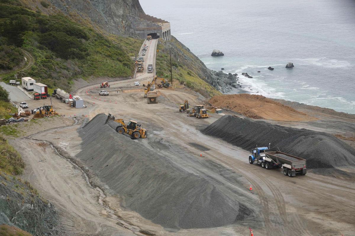 Caltrans hired Papich Construction Co. to rebuild Highway 1 at Paul’s Slide about 22 miles north of the Monterey County line, seen here on May 17, 2024.