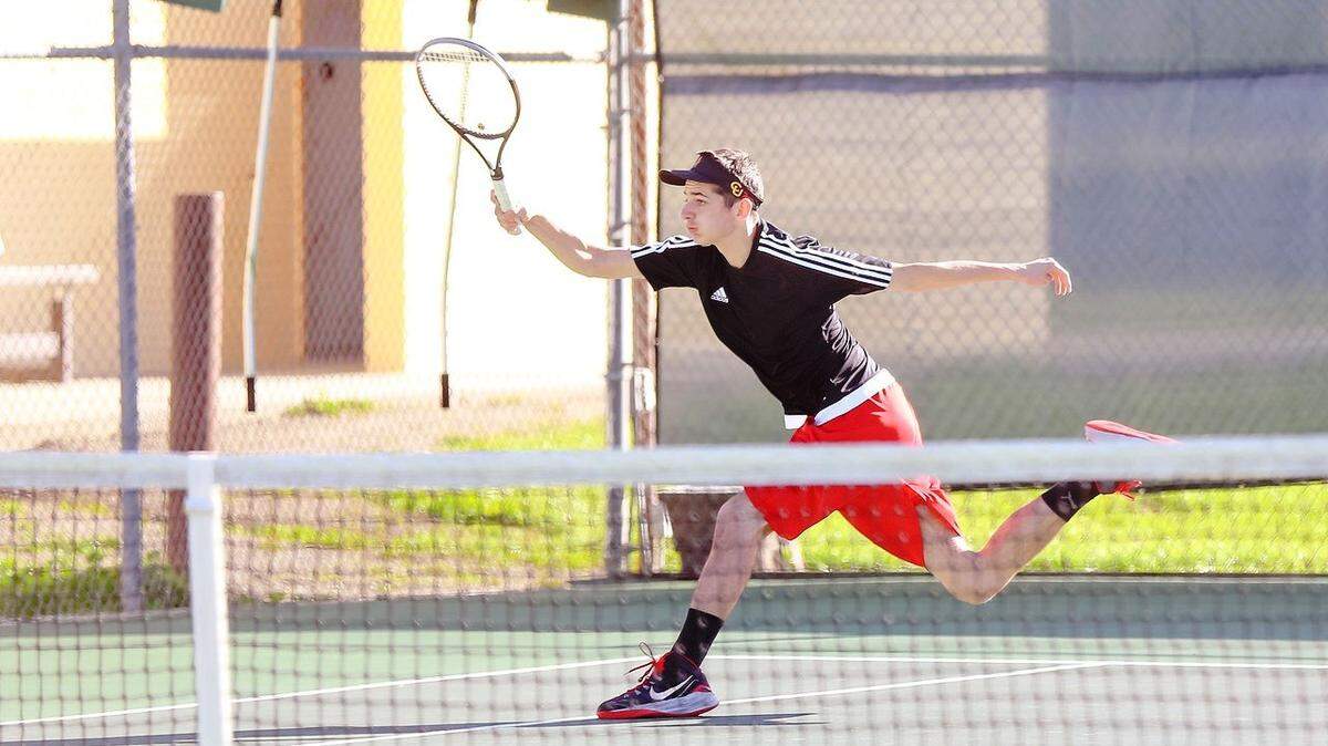 David Nolan, seen here in a 2017 match against Paso Robles' junior varsity team, won two sets convincingly, 6-1, 6-0, against Santa Maria on March 12.