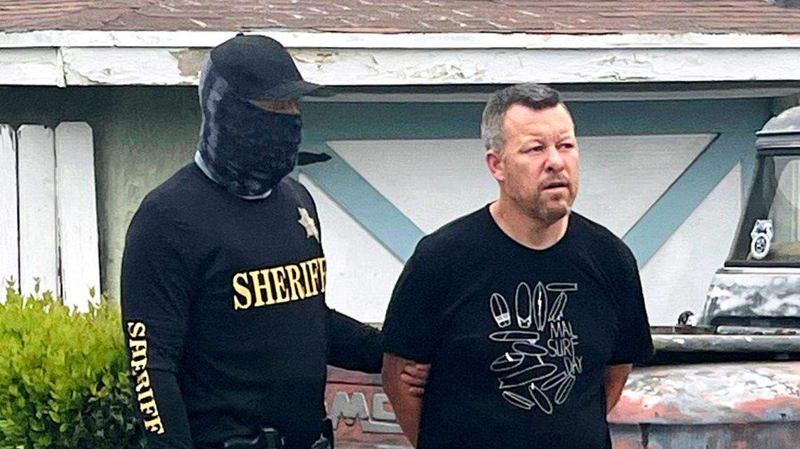 Paul Flores, 44, of San Pedro is arrested Tuesday, April 13, 2021, on suspicion of murder in connection with the disappearance of missing Cal Poly student Kristin Smart.