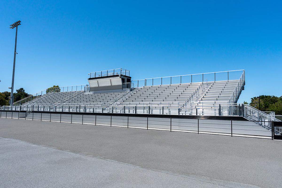 The Holt Stadium renovation at San Luis Obispo High School includes new ADA-compliant bleachers and press box.