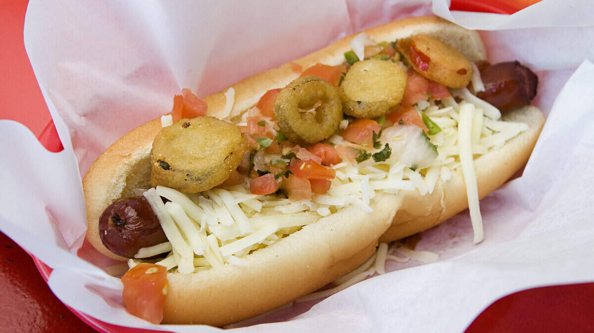 Baja dog at Frank's Famous Hot Dogs.