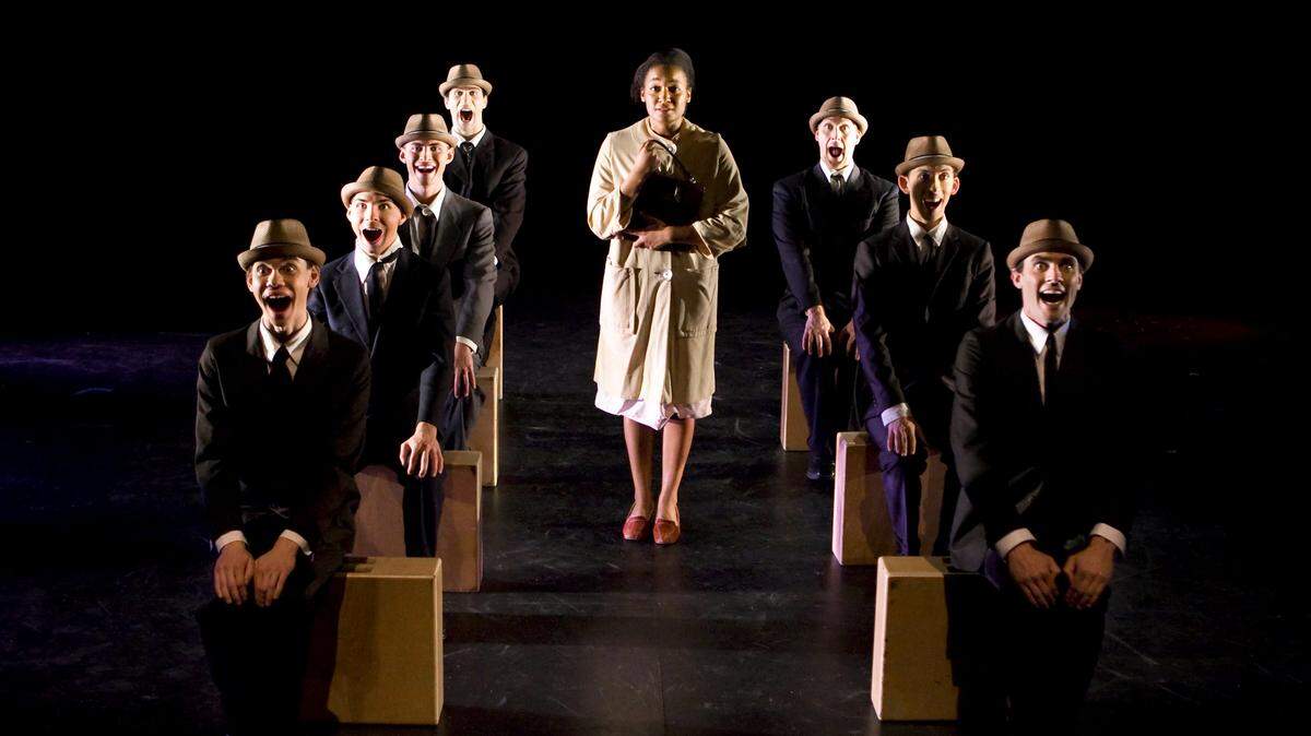 Jayde Forzetting as Grace Jackson and other cast members during a “pool ’63” rehearsal in November 2013.
