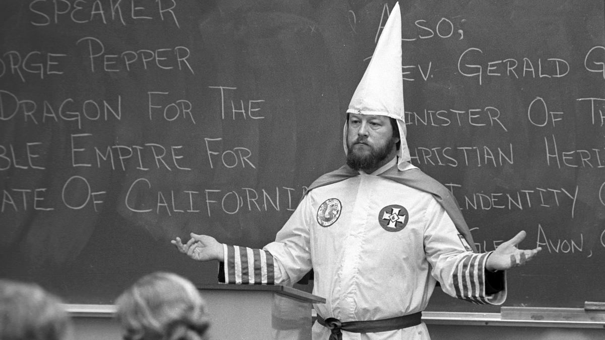 George Pepper, the grand dragon for the Invisible Empire for the State of California or the KKK spoke to a political science class at Cuesta College in 1982. In 1985 he announced that he had left the organization and apologized.