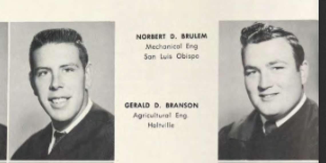 The Tribune asked Cal Poly’s Office of Alumni Engagement if they had records of someone with “GDB” initials who graduated in either 1955 or 1985. Fanning said she had “no luck” finding a match. However, on Cal Poly’s 1955 scanned, online yearbook, a student named Gerald D. Branson is pictured.&nbsp;