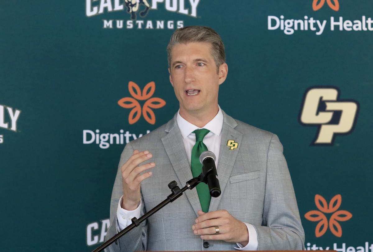 Carter Henderson, a deputy athletics director at Stanford, was announced as Cal Poly’s new athletic director at a news conference on Sept. 25, 2025.