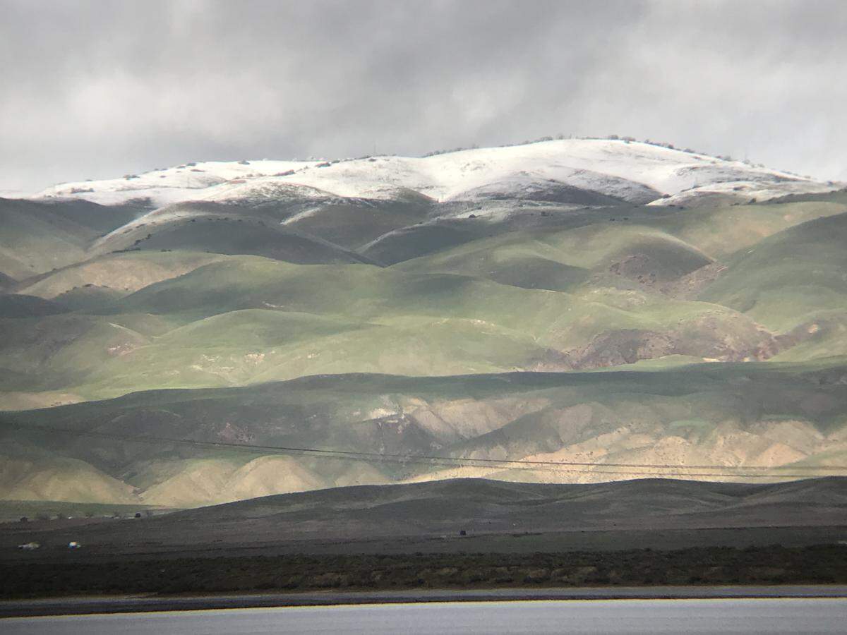 Snow on the Tremblor Range and Caliente Mountain surrounding the Carrizo Plain.