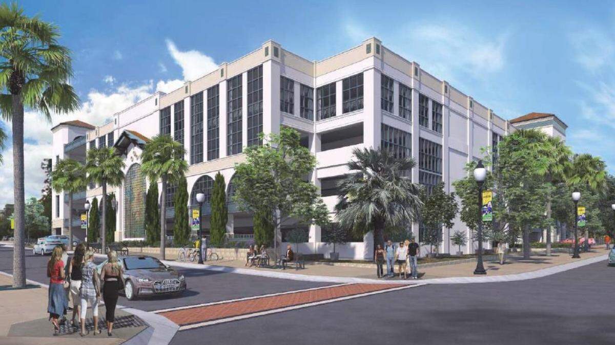 An artist’s rendering shows a proposed new parking structure at the corner of Palm and Nipomo streets in San Luis Obispo. The City Council approved the project.