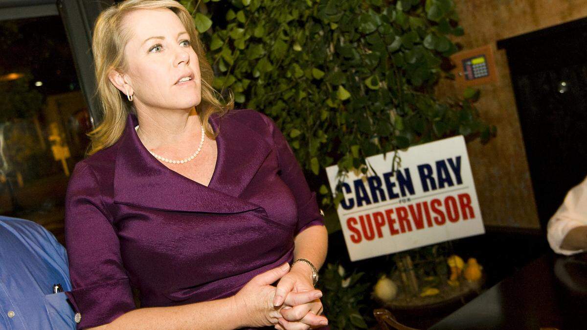 Fourth District Supervisor Caren Ray awaits vote results at her election-night party Tuesday at Rooster Creek Tavern in Arroyo Grande.