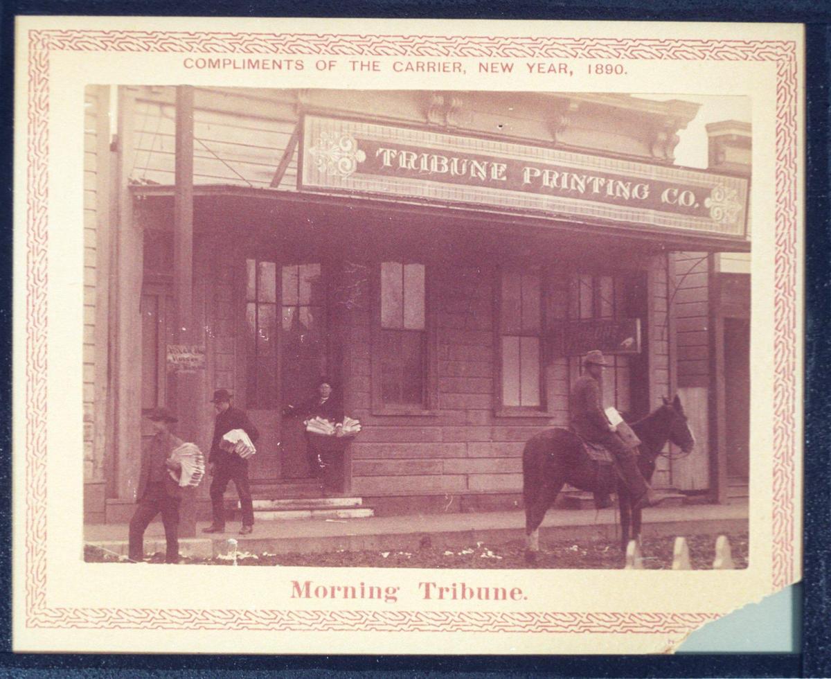 According to the story in the August 7, 1969 Centennial edition, a kerosene engine running the press was too noisy for the second floor so the paper then moved to a ground floor location on Chorro between Higuera and Marsh where it remained for 30 years. The Tribune gifted a series of photos to subscribers Jan. 1, 1890 of carriers delivering the paper. “Poly T-T Antique” 7-29-1994 copy negatives by Wayne Nicholls. From Cal Poly Archive