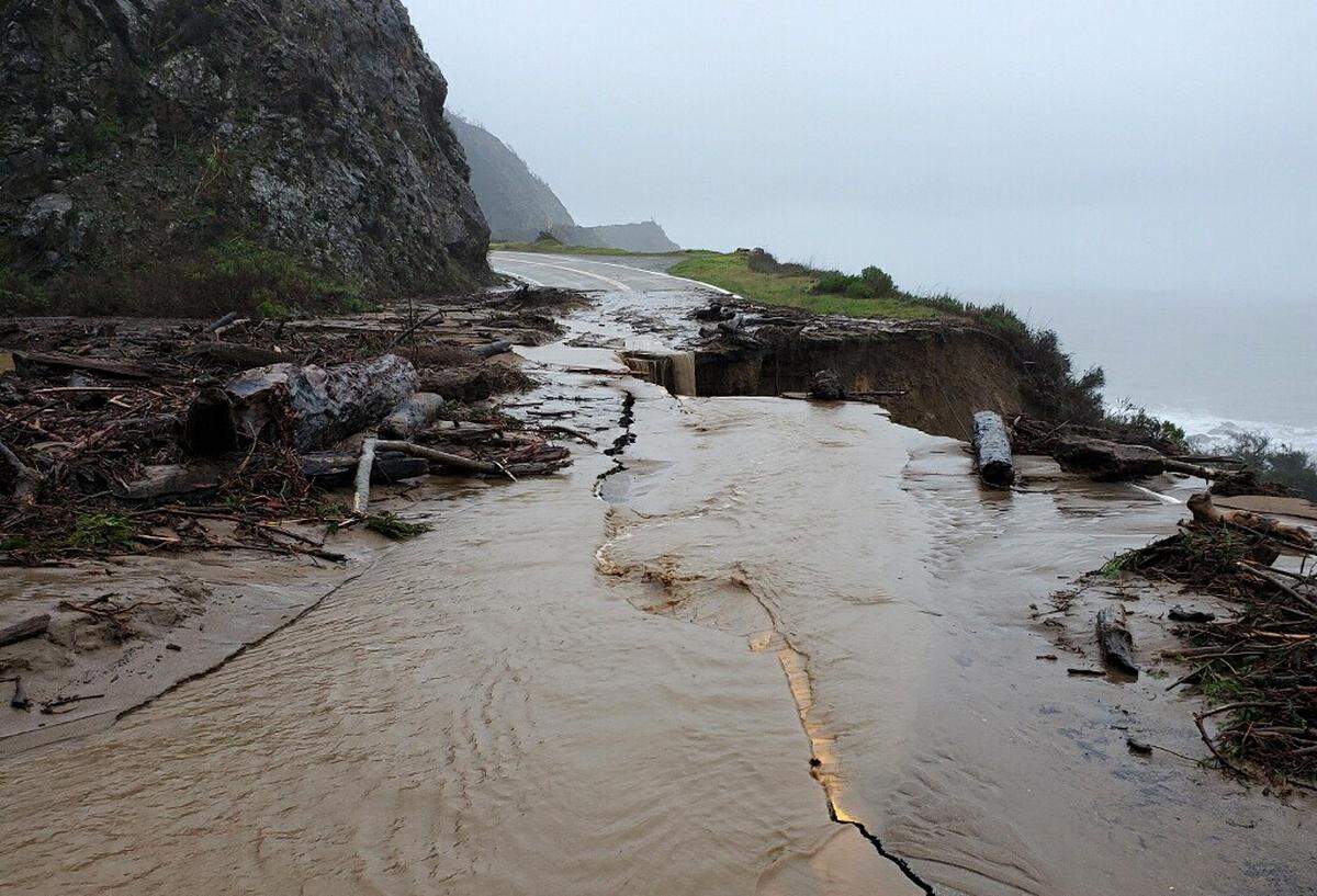 A chunk of Highway 1 in Big Sur crumbled into the Pacific Ocean during this week’s storm. The location is north of Lucia.