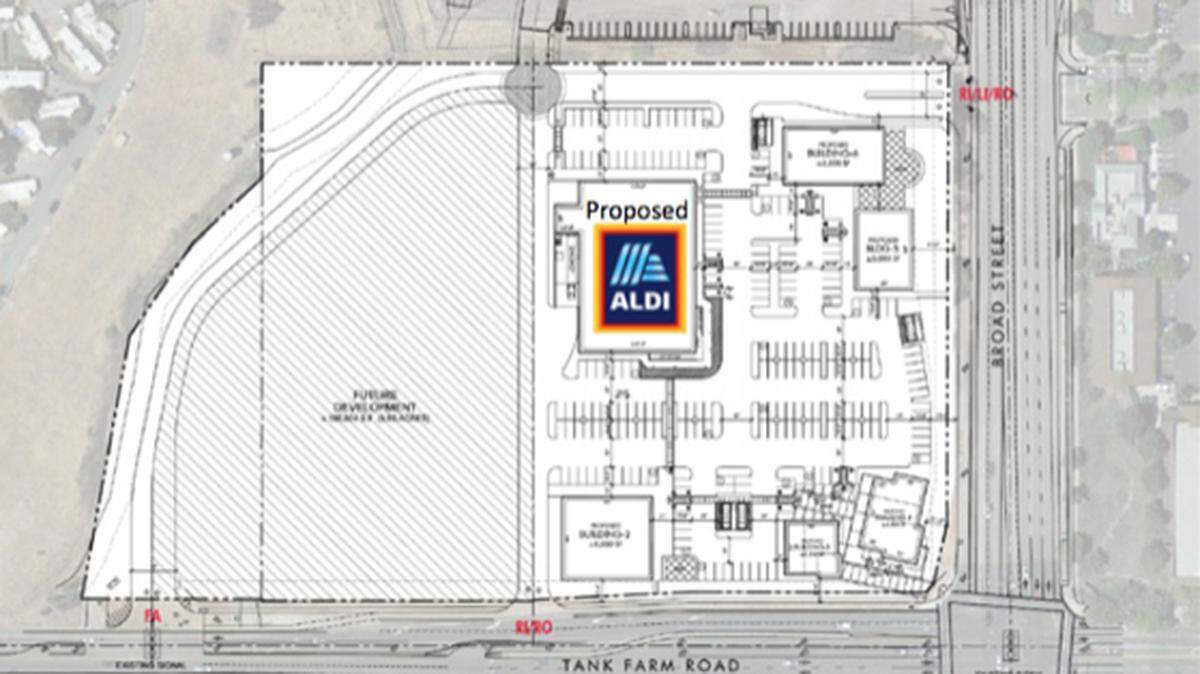 Aldi plans to build a new market at the shopping center coming to the corner of Tank Farm Road and Broad Street in San Luis Obispo.