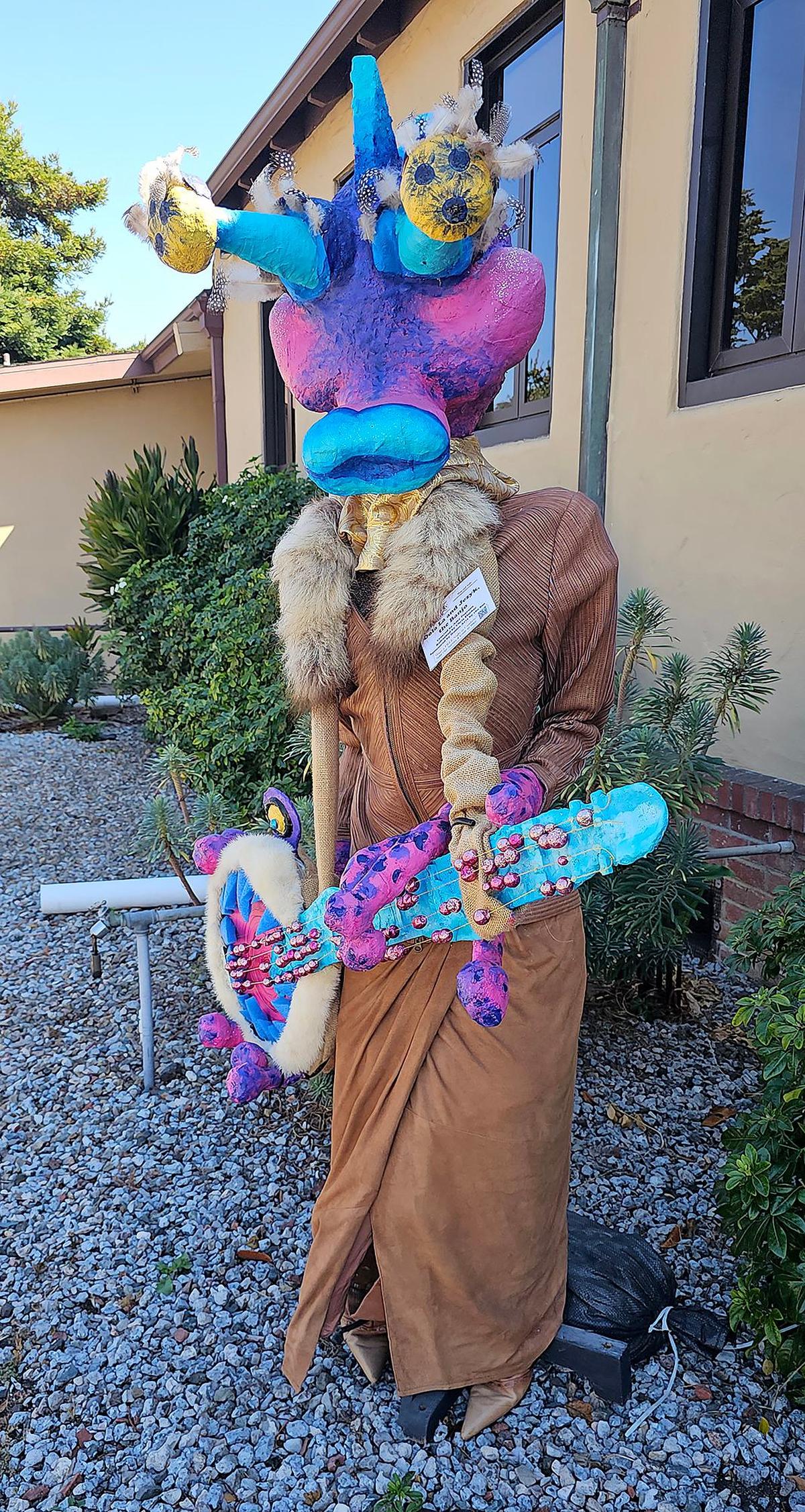 Cambria’s Scarecrow Festival is back. It runs the entire month of October. Whimsical alien scarecrow sculptures in front of Cambria Center for the Arts
