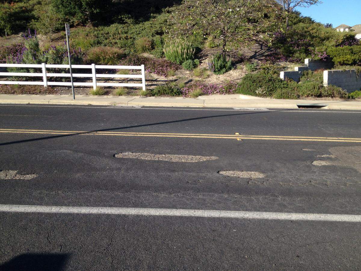 A section of Oak Park Road in Arroyo Grande that’s targeted for repair.