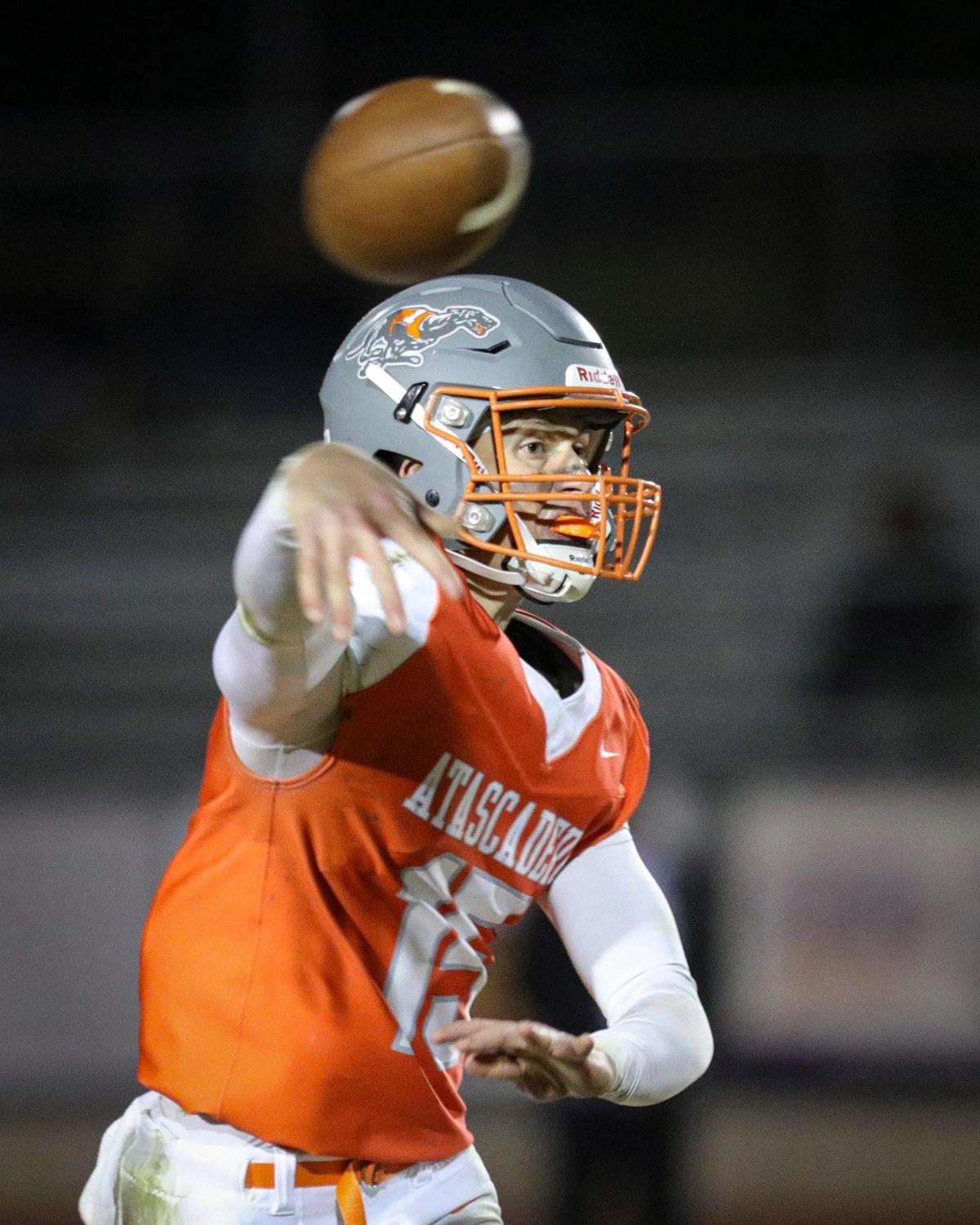 Kane Cooks throws for the Greyhounds in Atascadero 41-13 loss to Washington Union in the CIF Central Section Division 3 playoffs on Nov. 9, 2023.