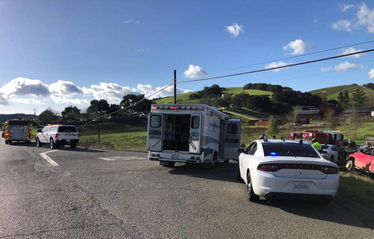 Agencies respond to a crash on Highway 46 near Paso Robles on Jan. 17, 2023.