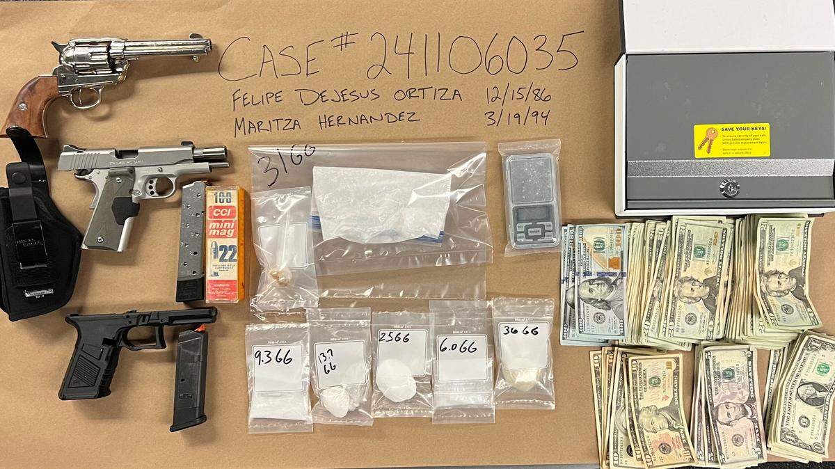 Two people were arrested in downtown San Luis Obispo on Wednesday, Nov. 6, 2024, for alleged possession of illegal drugs and firearms violations.
