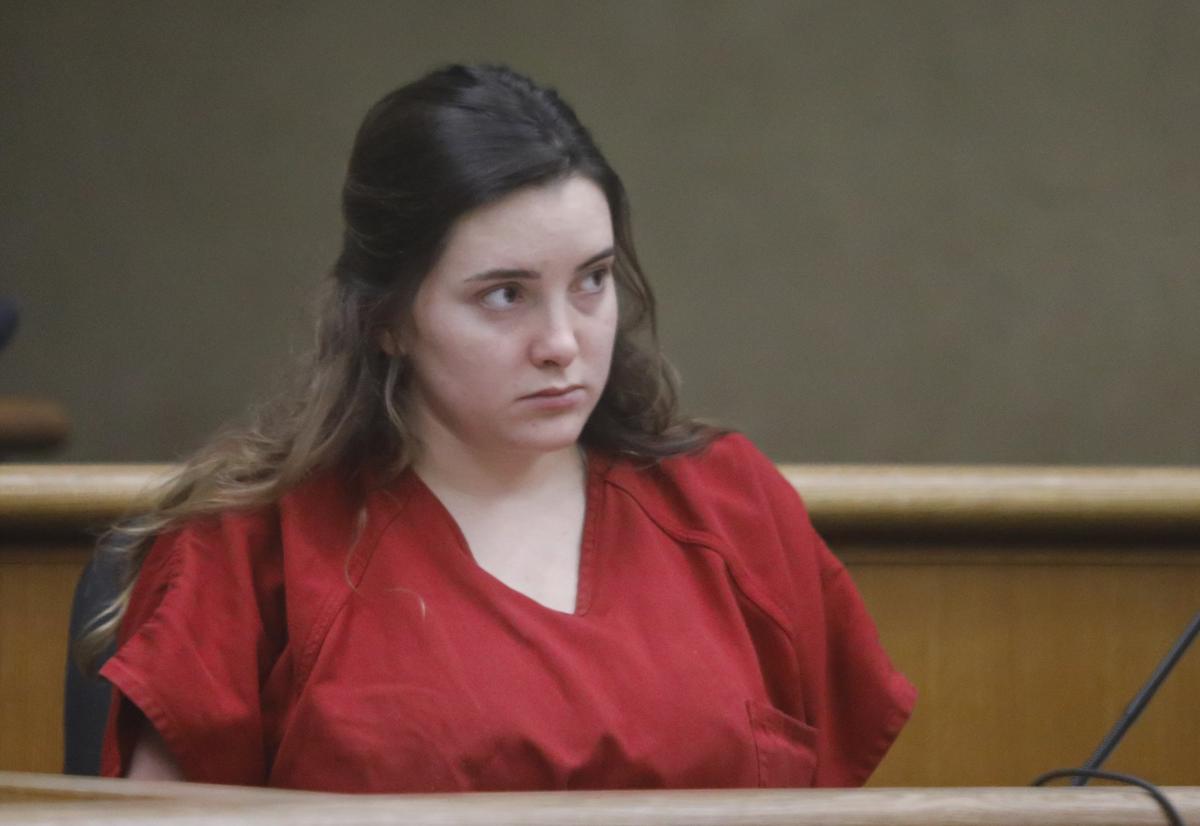 Gianna Brencola, 18, of Los Osos, listens to her sentence on April 18, 2018, for the death of Cal Poly student Kennedy Love, who was riding a bicycle on Foothill Boulevard in August 2017 when he was hit by Brencola. She was driving under the influence at the time and fled the scene.