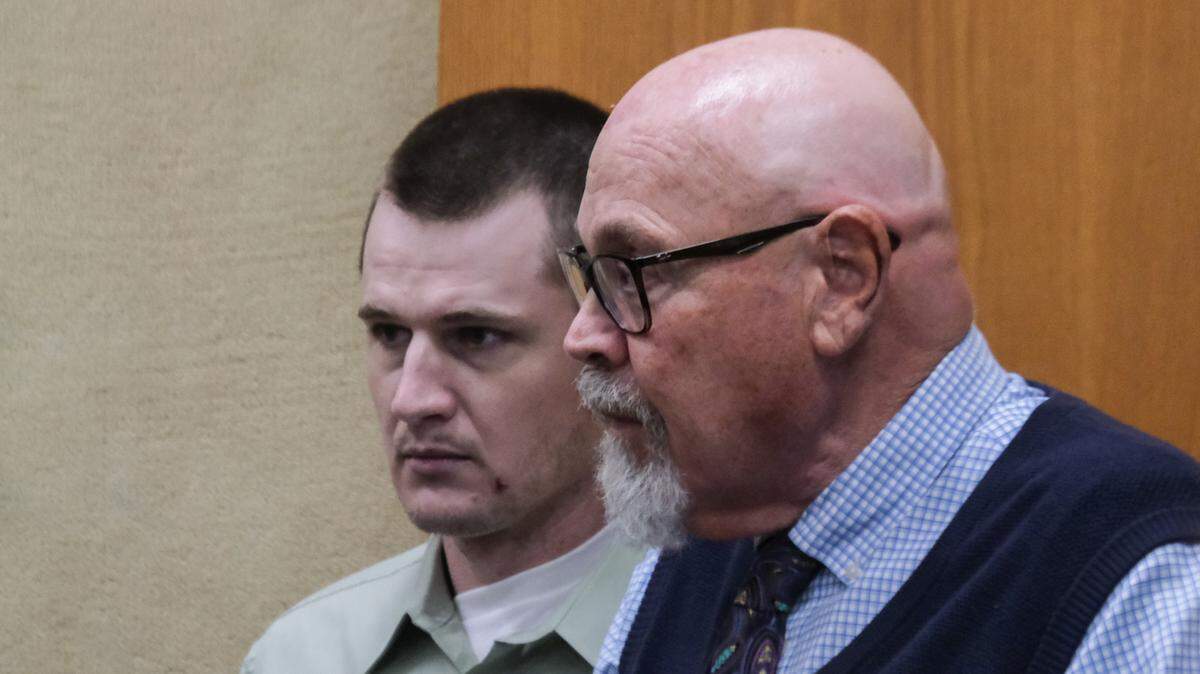 Zachary Bernal, left, and his attorney Ilan Funke-Bilu attend his arraignment in San Luis Obispo Superior Court on March 19, 2025. Bernal, 31, of Atascadero was accused of being the driver in a fatal hit-and-run that killed 11-year-old José Gutiérrez in Atascadero on March 14, 2025. He was charged with felony vehicular manslaughter while intoxicated and felony hit and run resulting in death. The hit-and-run charge carries a sentencing enhancement for fleeing a vehicular manslaughter. He was also charged with misdemeanor possession of a narcotic controlled substance.