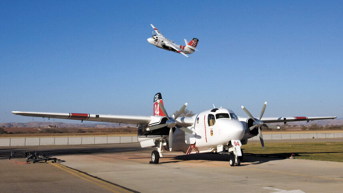 Pilot Robert Pixton returns to the Paso Robles airport on Jan. 22 after a training mission in an S-2T tanker. Pilots are required to fly at regular intervals to maintain proficiency. Winters usually bring a hiatus, but not this year.