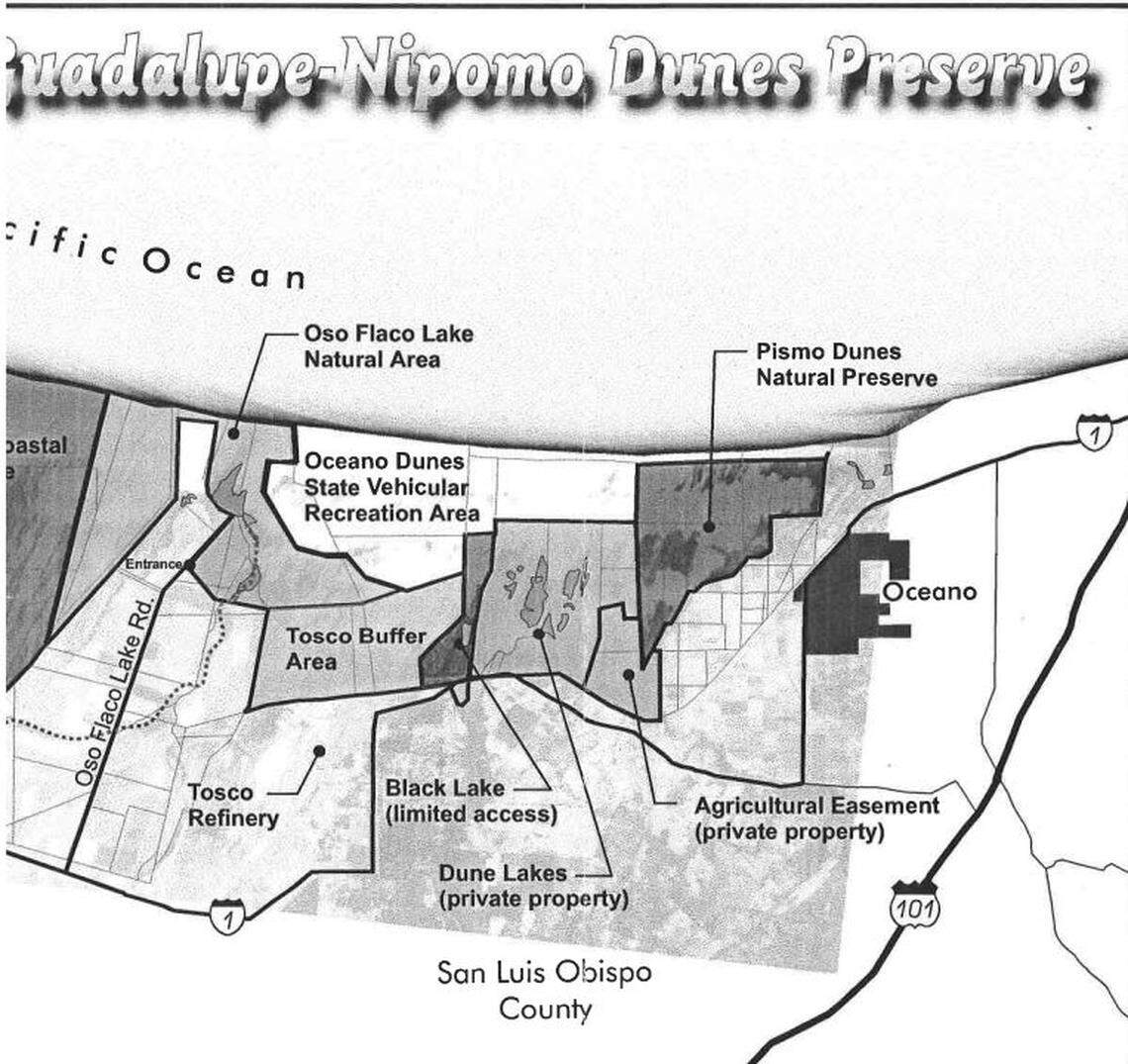 A map shows the Tosco Buffer Area, a 630-acre portion of the Phillips 66 Santa Maria Refinery property that was set aside in 1999 for preservation.