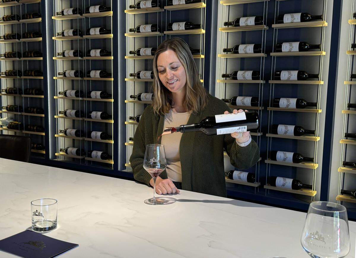 Katherine Morris of Ella Vineyards pours a tasting at Tin City in Paso Robles.