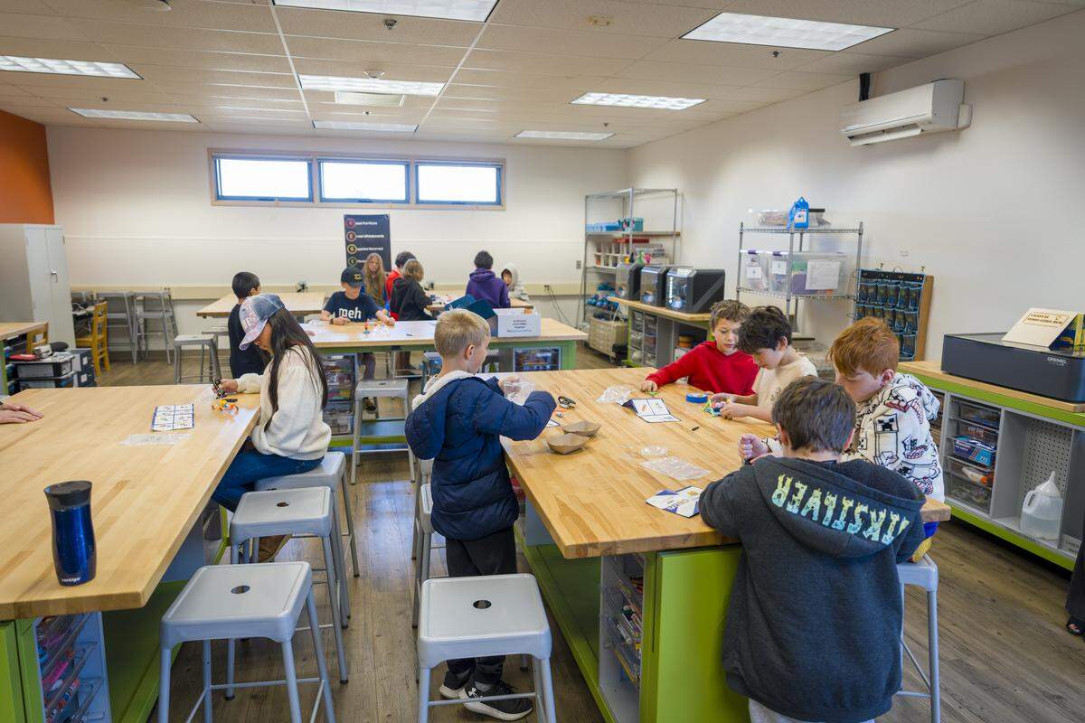 Students work at the innovation lab at Del Mar Elementary School. The San Luis Coastal Education Foundation runs the iINNOVATE program in local schools.